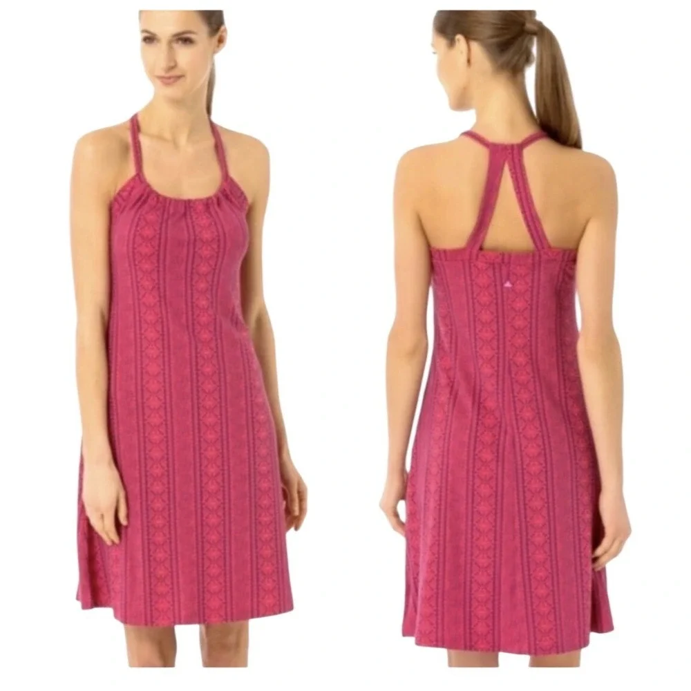 Prana Quinn Dress Fuchsia pink lace Geometric Print Racerback Women's Size Small